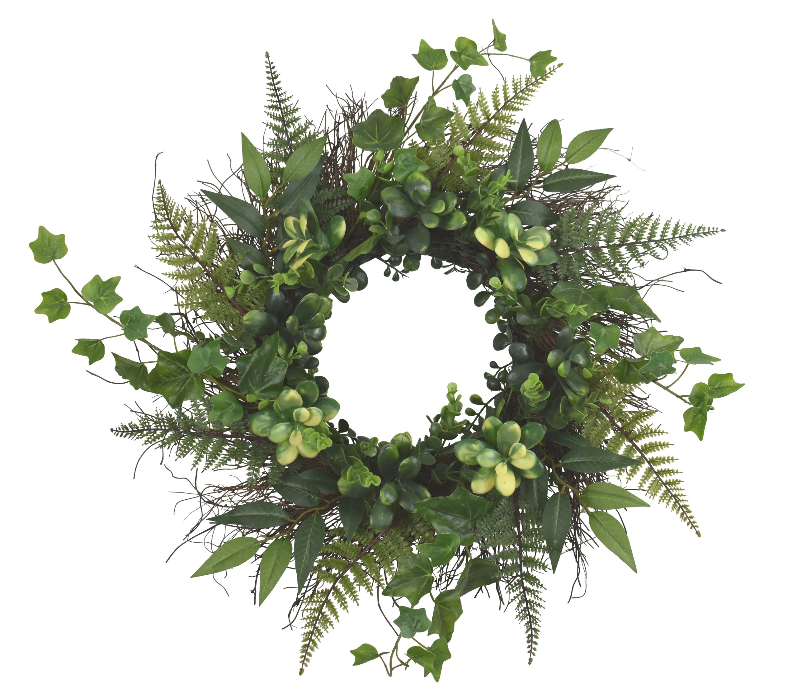 22″ UV Resistant Plastic Leather Fern Assorted Wreath w/91Lvs.