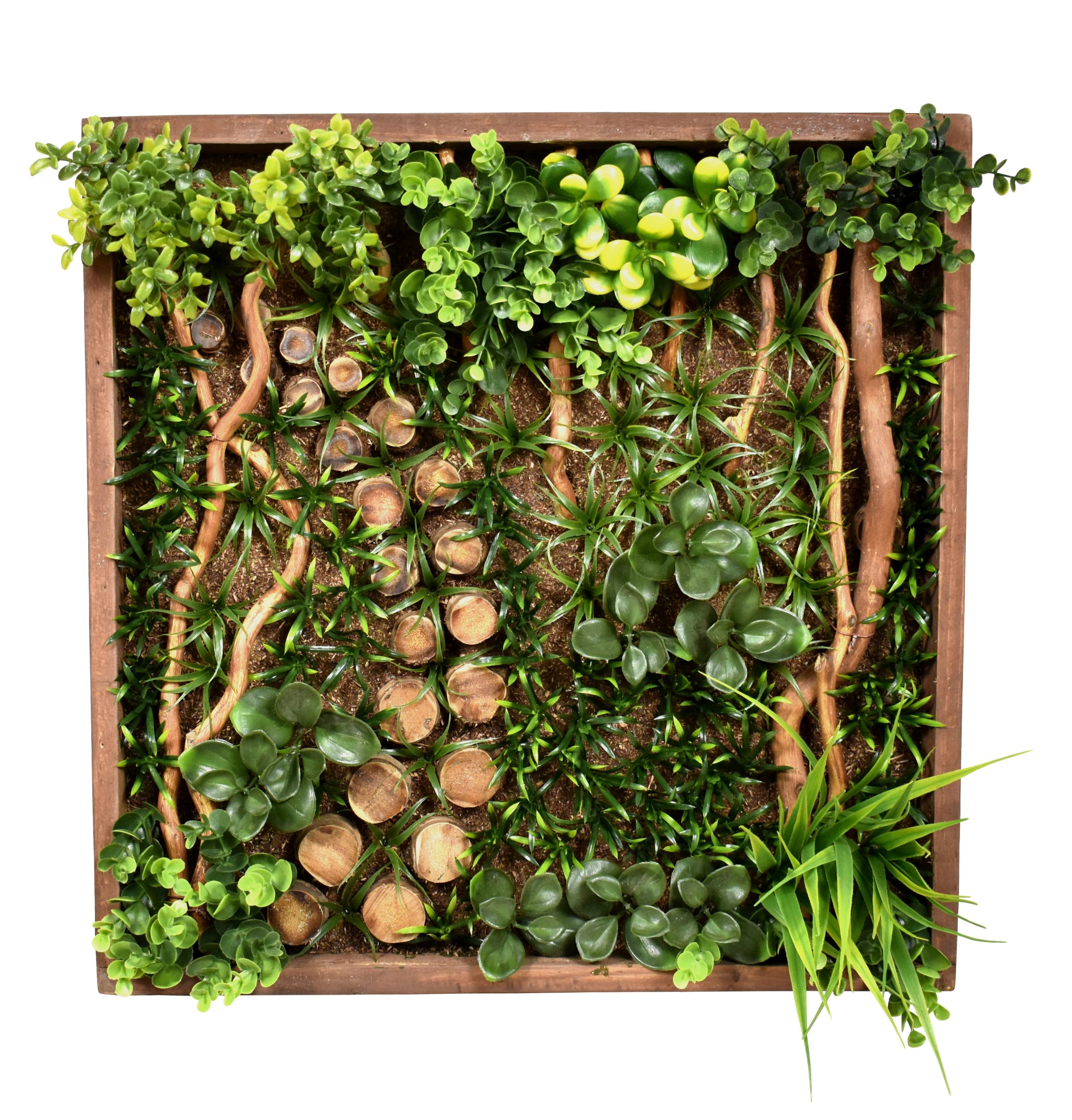 50CMx50CM UV Resistant Plastic Assorted wall panel w/235Lvs.with wood hanging frame.