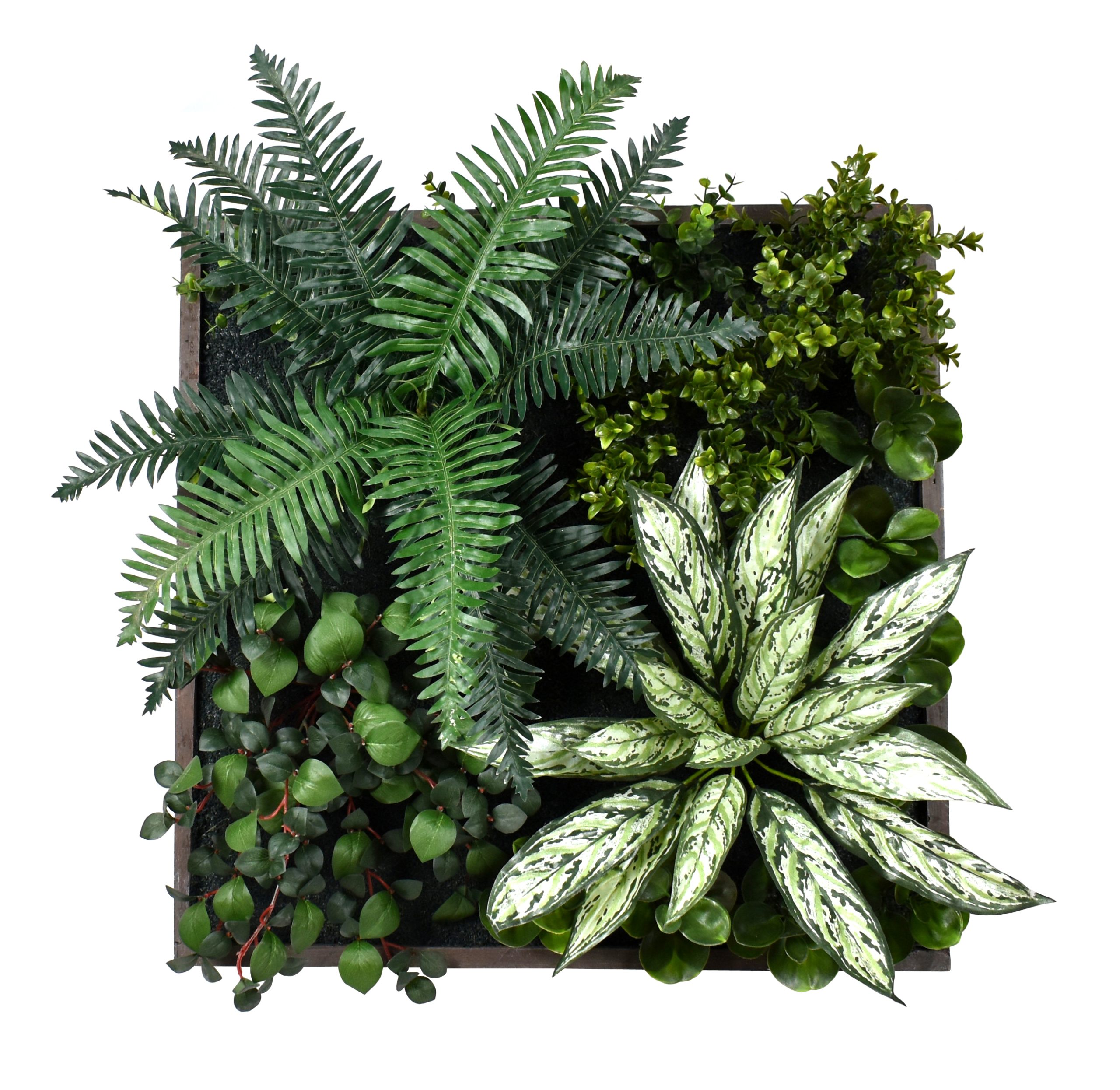 60x60x7.5CM Assorted wall panel w/293Lvs.with wood hanging frame.