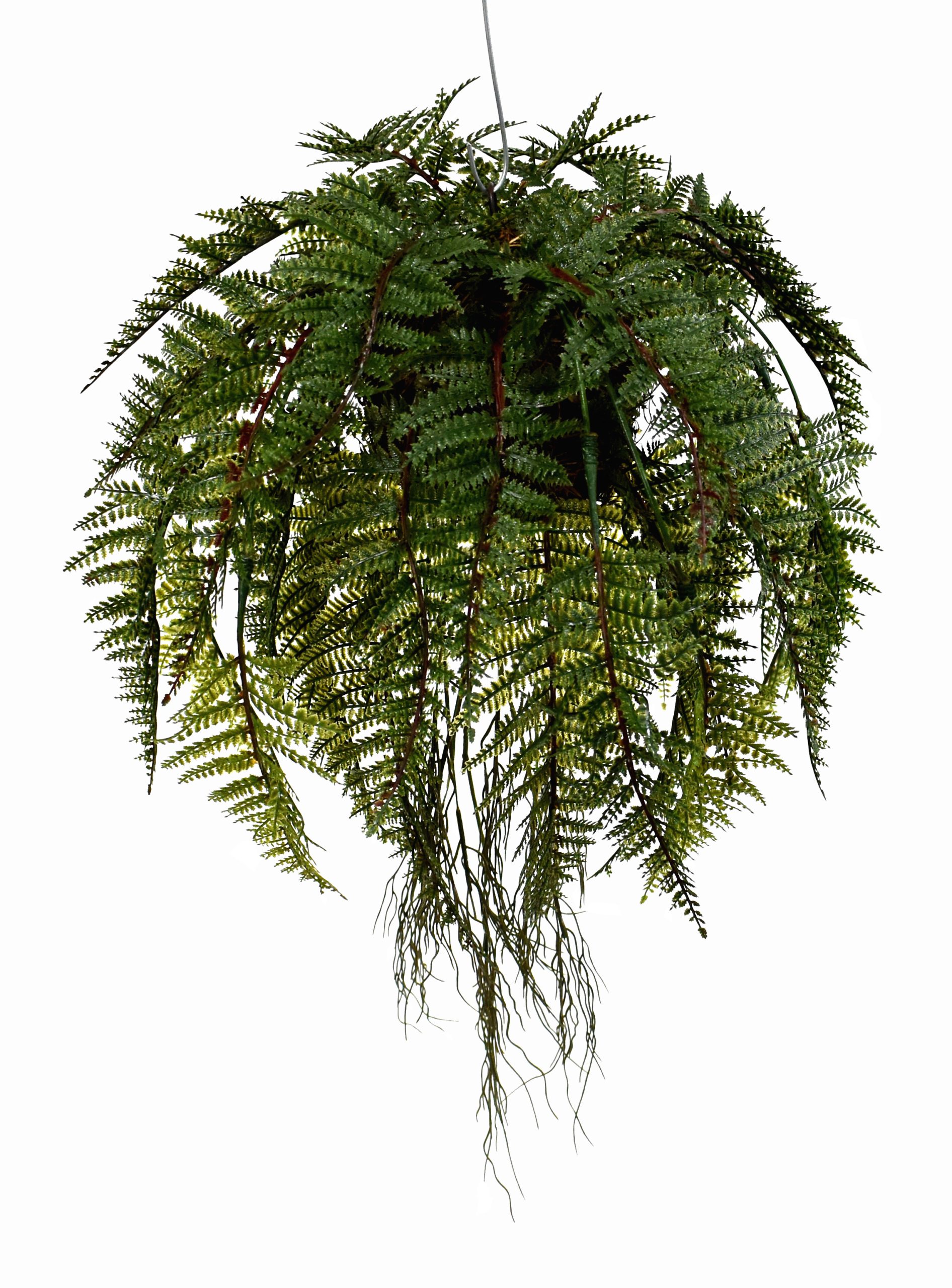 25″ UV Resistant Plastic Leather Fern hanging ball w/42Lvs. on natural vine based